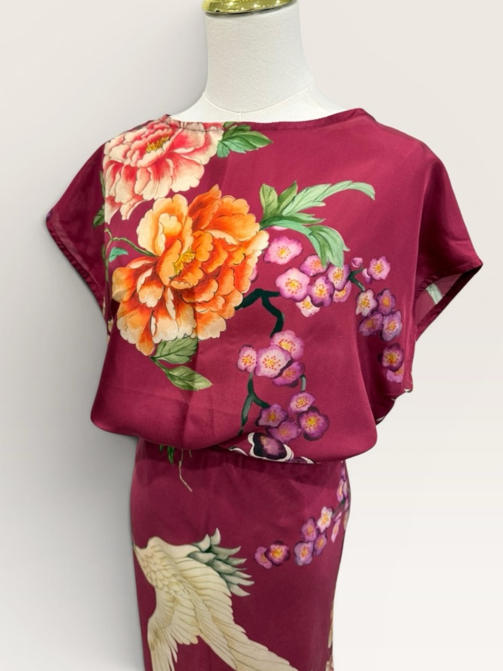 Bryn Walker NWT XXS Burgundy Silk Crane Floral  Print Skirt & Top Set $360 - Picture 2 of 16